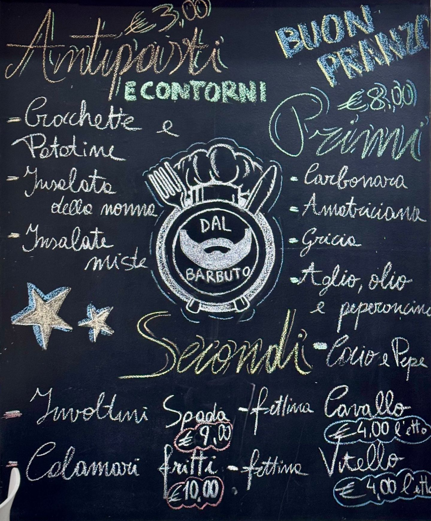 Lavagna delle specialit&agrave; Dal Barbuto
